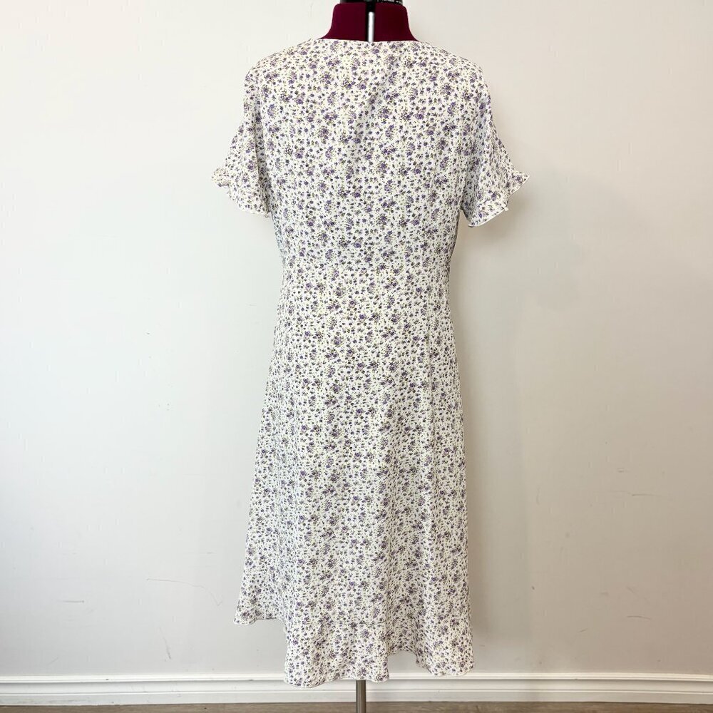 Pink Martini Riley Floral White Midi Dress Ruffle Trim sz XL Summer Date night - Picture 3 of 11